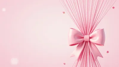 Pink Ribbon Bow with String-like Ribbons - Bows - AI generated image