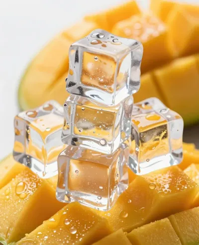 Ice Cubes Stacked on Mango Chunks - Food - AI generated image