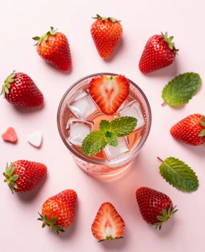 Strawberry Mocktail with Ice and Mint - Food and Drink - AI generated image