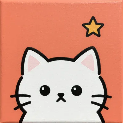 White Kitten with Yellow Star Curiosity - Animals - AI generated image