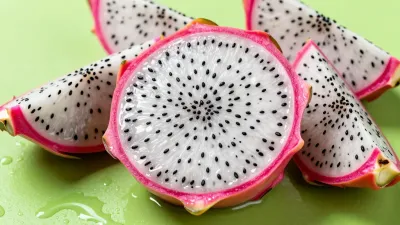 Dragon Fruit Crosscuts Vibrant Pink and White - Fruit - AI generated image