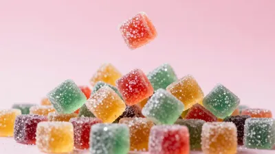Gummy Candies with Sugar Crystals Falling - Food - AI generated image