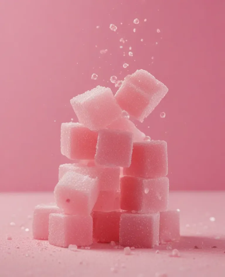 Pink Sugar Cubes Forming Pyramid with Scatter - Food - AI generated image