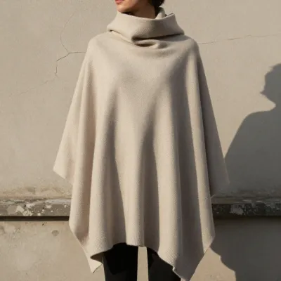 Cream Poncho Draped by Wall in Golden Sunlight - Fashion - AI generated image