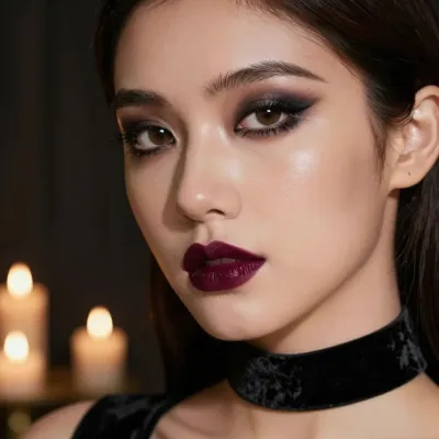 Woman with Glossy Lipstick and Soft Candlelight - Portrait - AI generated image