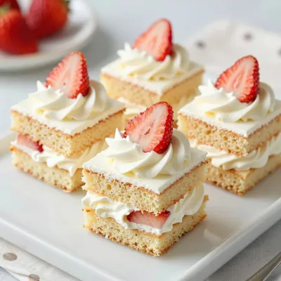 Strawberry Shortcake Squares with Whipped Cream - Food - AI generated image