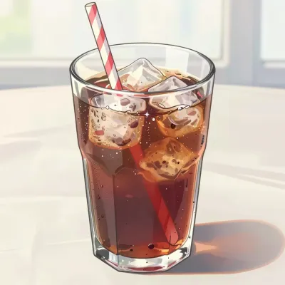 Cherry Soda with Ice Cubes and Striped Straw - Beverage - AI generated image