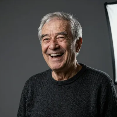 Elderly Man Smiling in Soft Sweater - Portrait - AI generated image
