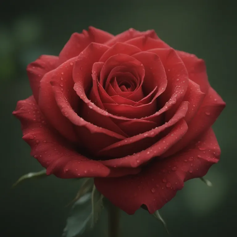 Dew-Covered Red Rose Petal Spiral - Flora - AI generated image