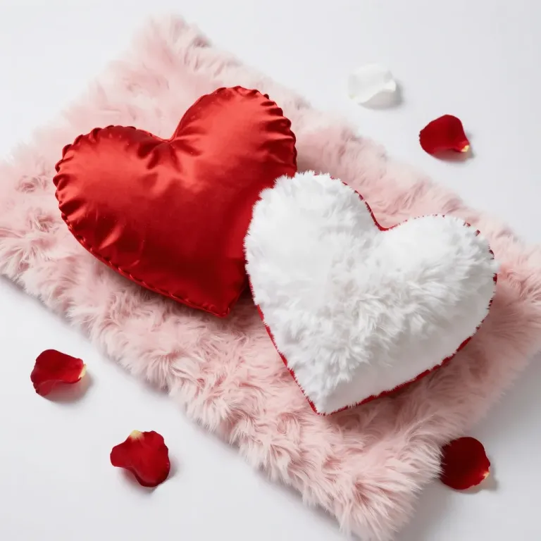 Heart-Shaped Cushions with Rose Petals - Decor - AI generated image