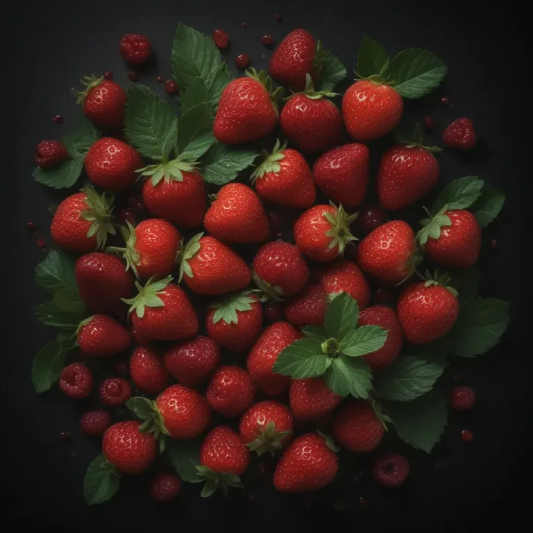 Strawberries with Green Leaves Low-Key - Food - AI generated image