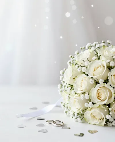 White Rose Bouquet with Baby's Breath - Flowers - AI generated image