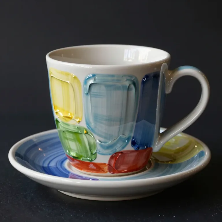 Glossy Ceramic Coffee Cup with Vibrant Colors - Ceramics - AI generated image