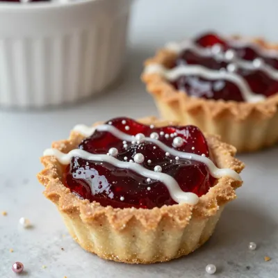 Raspberry Jam Tartlets with Creamy Drizzle - Food - AI generated image
