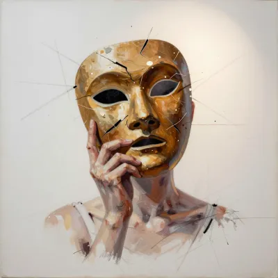 Golden Masked Face with Cracked Texture - Portrait - AI generated image