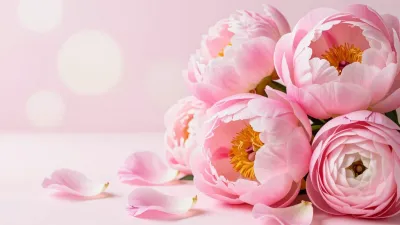 Pink Peonies Softly Lit - Flowers - AI generated image
