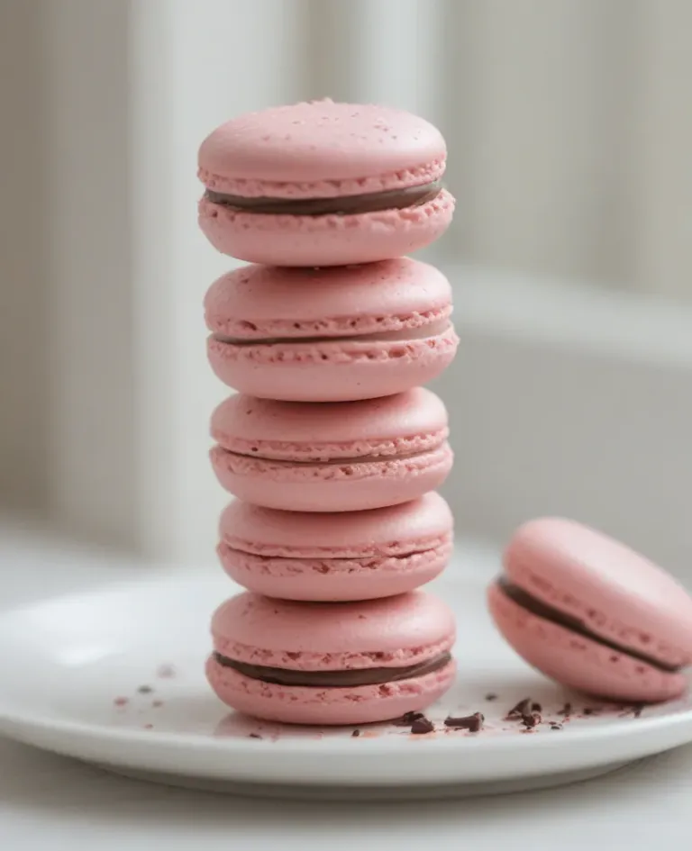 Stack of Pink Macarons with Chocolate Ganache - Food - AI generated image