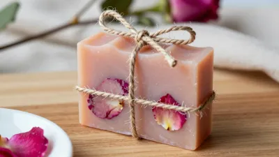 Handcrafted Pink Soap Bar with Twine - Soap - AI generated image
