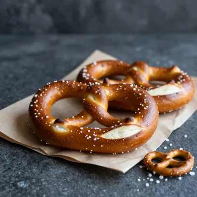 Golden Pretzel Twists with Salt Crystals - Food - AI generated image