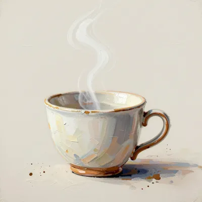 Steaming Coffee Cup in Layered Paint - Food - AI generated image