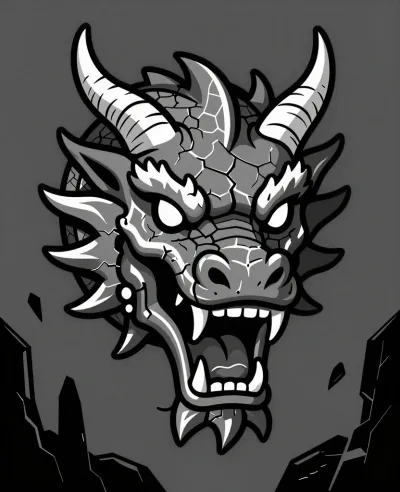 Fierce Dragon Face with Cracked Scales - Fantasy - AI generated image