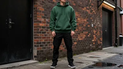 Person in Forest Green Hoodie Standing in Urban Alley - Fashion - AI generated image