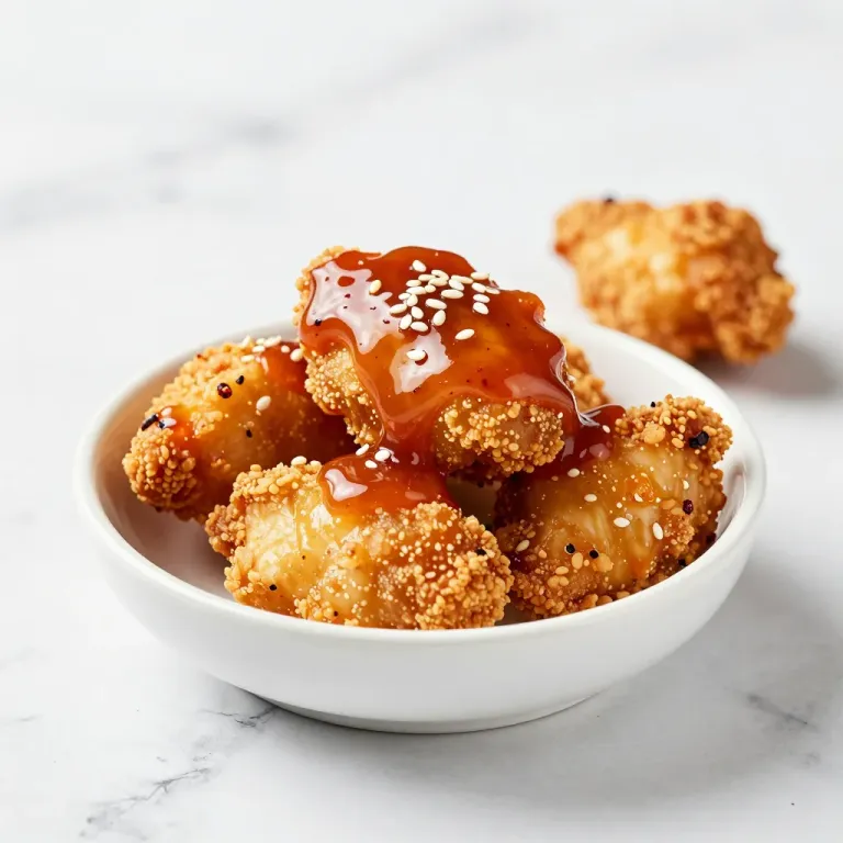Crispy Fried Bites with Sweet-Savory Glaze in White Bowl - Gastronomy - AI generated image