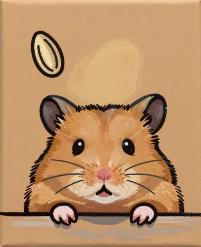 Golden Hamster on Wheel with Seed - Animal - AI generated image