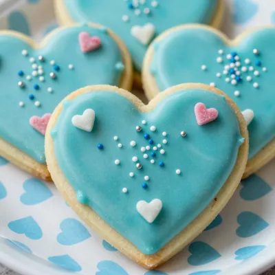 Blue Heart-Shaped Cookies with Glossy Icing - Food - AI generated image