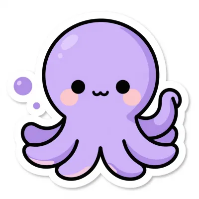 Purple Octopus Waving with Pink Cheeks - Animals - AI generated image