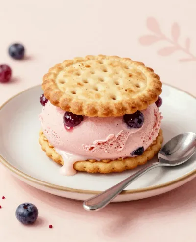 Berry Ice Cream Sandwich with Crispy Cookies - Food - AI generated image