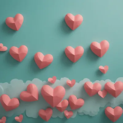 Coral-Pink Hearts Scattered on Teal Background - Art - AI generated image