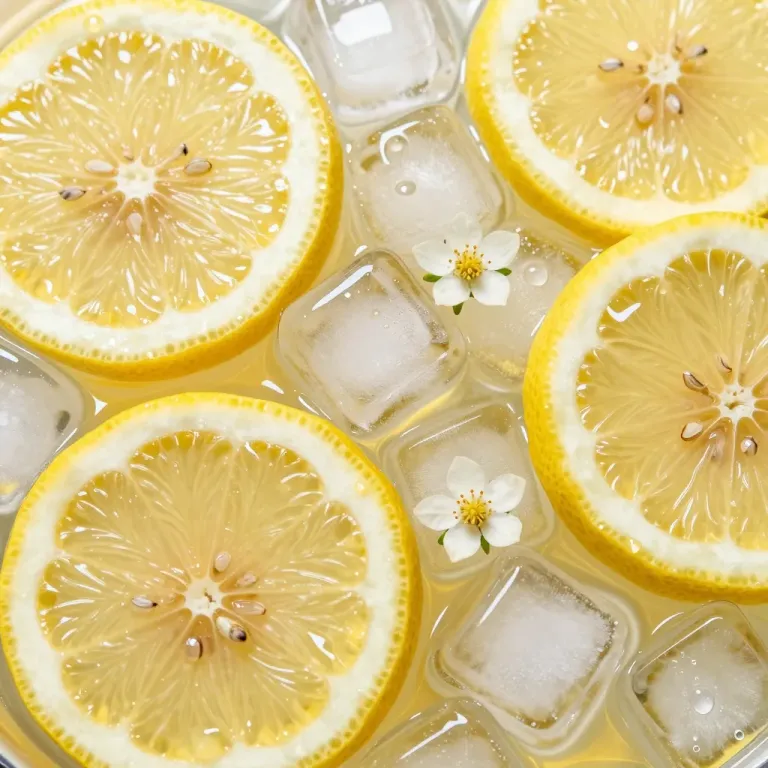 Sliced Lemons with Ice and Flowers - Food - AI generated image