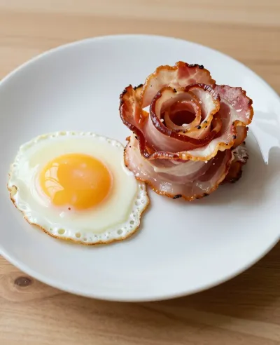 Fried Egg with Bacon Rose - Food - AI generated image