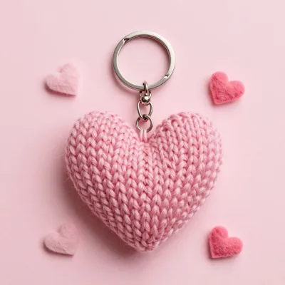 Knitted Heart Keyring Soft Pastel Pink - Accessories - AI generated image