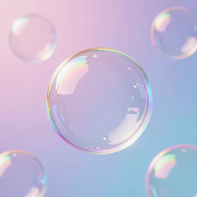 Iridescent Soap Bubbles Floating in Pastel Gradient - Background - AI generated image