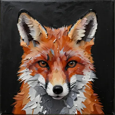 Fox Face in Layered Brushstrokes - Wildlife - AI generated image