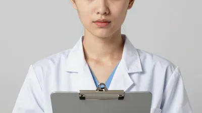 Young Scientist in Lab Coat Holding Clipboard - Portrait - AI generated image