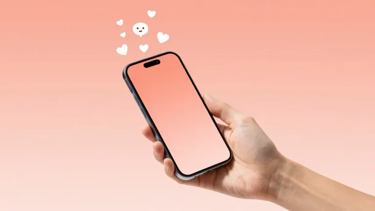 Hands Holding Smartphone with Floating Hearts - People - AI generated image