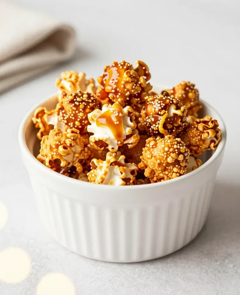 Caramel Popcorn with Sesame Seeds in White Ramekin - Gastronomy - AI generated image