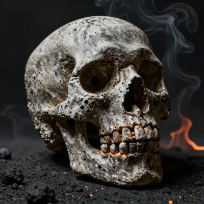 Molten Lava Skull with Smoky Eye Sockets - Horror - AI generated image