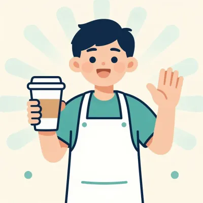 Barista Waving with Coffee Cup - People - AI generated image