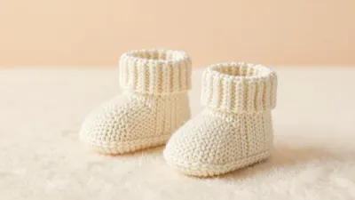 Hand-Knitted Baby Booties Softly Lit - Baby - AI generated image