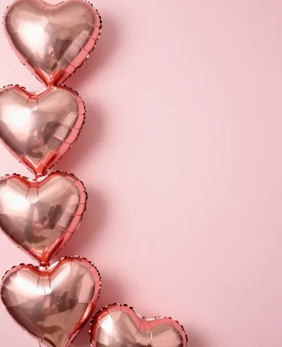 Rose-Gold Heart Balloons Cascading on Blush-Pink Background - Balloons - AI generated image