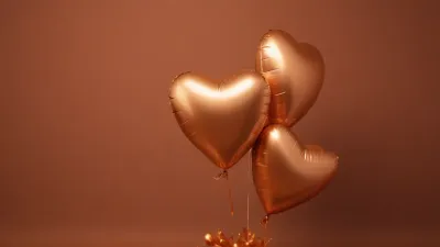 Golden Heart Balloons Gleaming in Burnt-Orange - Celebration - AI generated image