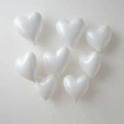 White Heart-Shaped Balloons Clustered in Soft Light - Balloons - AI generated image