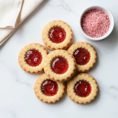 Raspberry Thumbprint Cookies with Jam Filling - Bakery - AI generated image