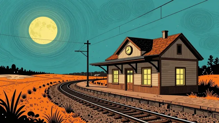 Abandoned Train Station Moonlit Night - Architecture - AI generated image