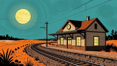 Abandoned Train Station Moonlit Night - Architecture - AI generated image