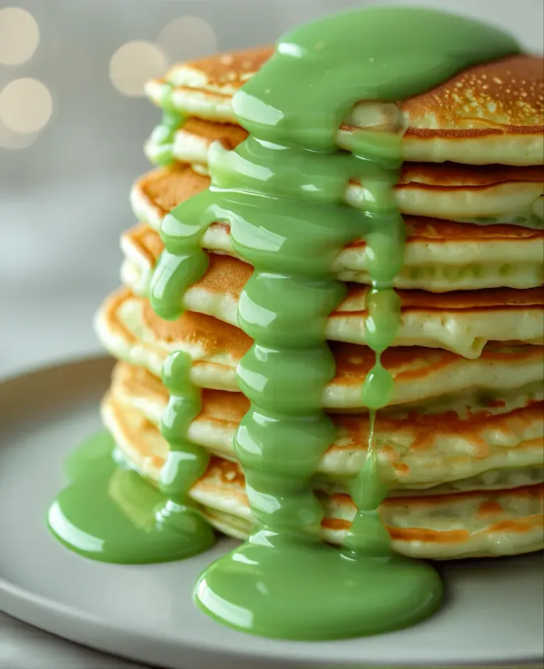 Golden Pancakes with Matcha Cream Drizzle - Food - AI generated image